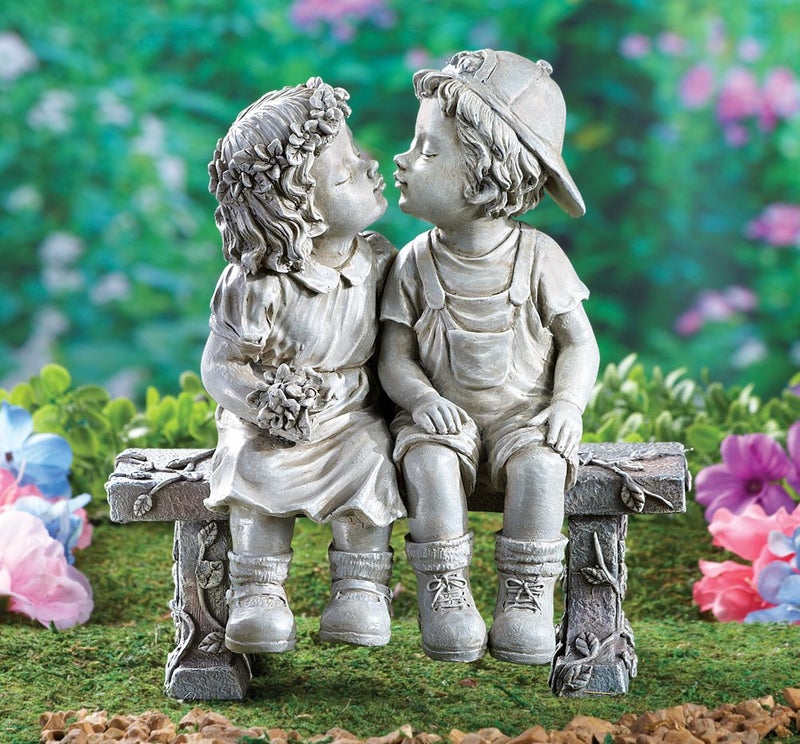 Collections Etc First Kiss, Puppy Love, Kissing Couple Garden Sculpture, 8 1/4" L x 4 3/4" W x 9" H - Image 3
